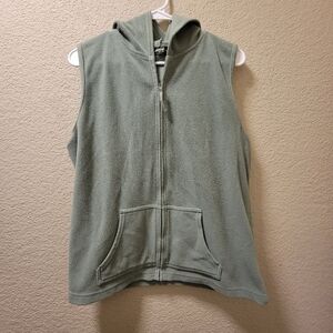 Eddie Bauer Polar Fleece Ladies Green Vest Size Large Zipper Pocket